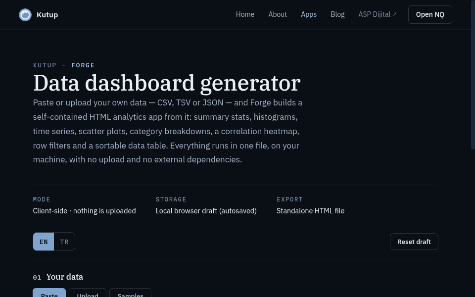 Forge data dashboard generator with a live analytics preview